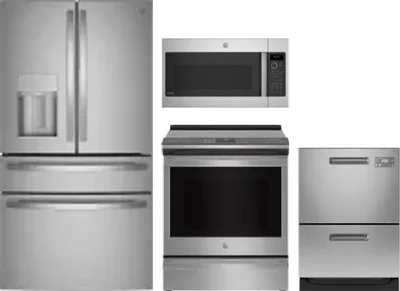 4 Piece Package Includes Refrigerator, Range, Microwave And Dishwasher